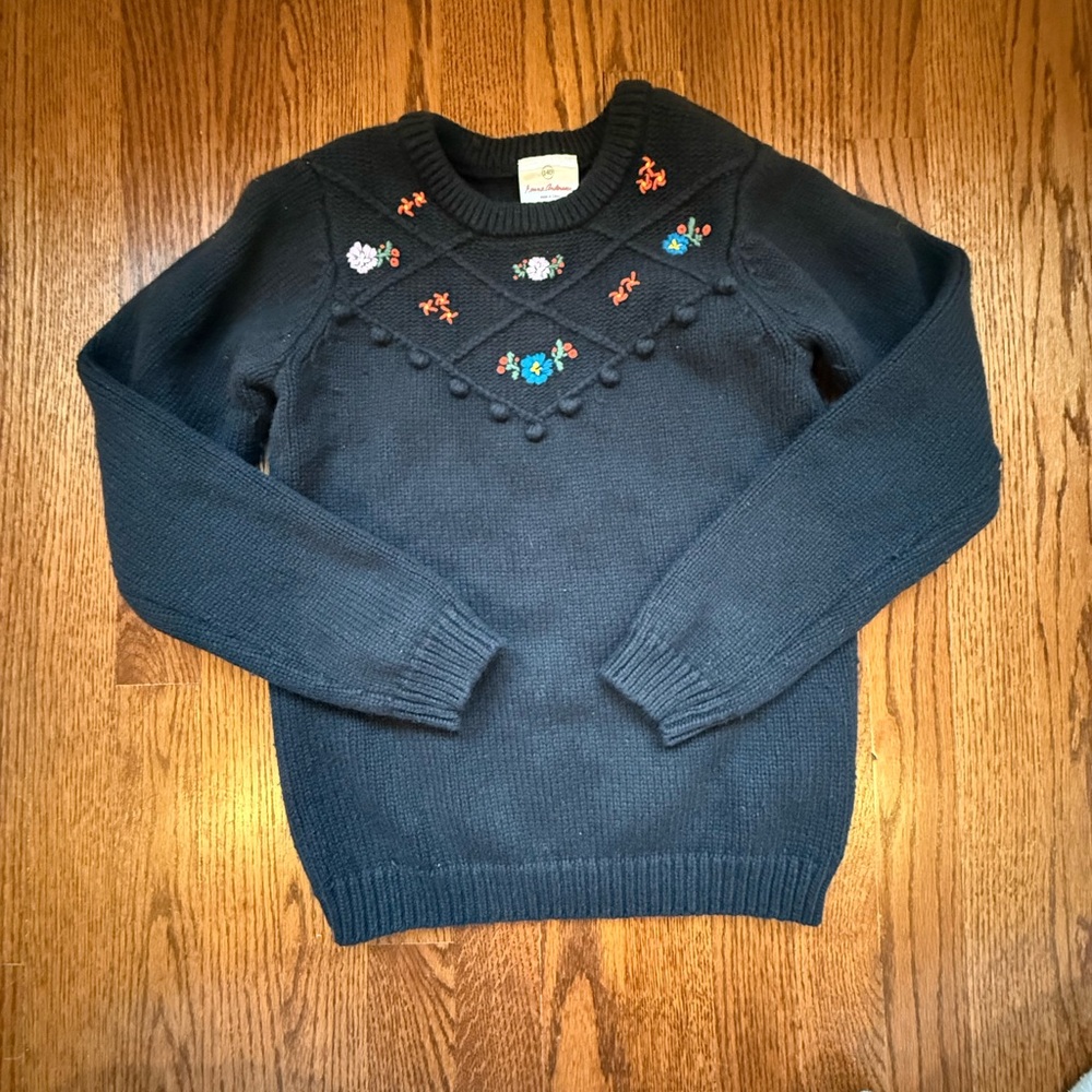 Hanna Andersson Embroidered Flower Knit Sweater Sz 140 10 Years - Picture 1 of 7